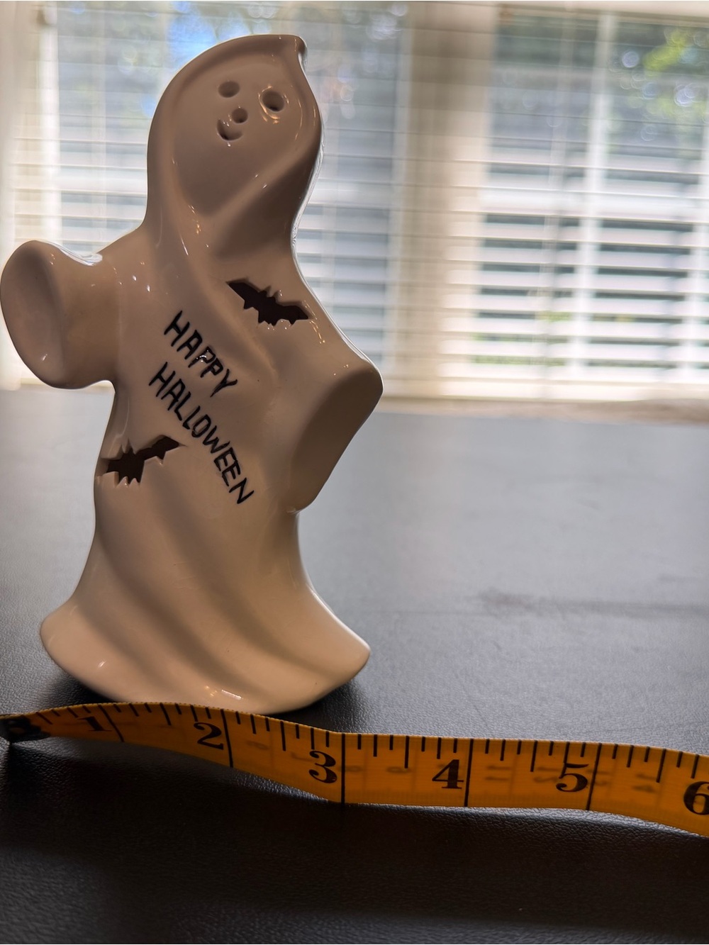 White Ceramic 'Happy Halloween' Ghost Figurine
